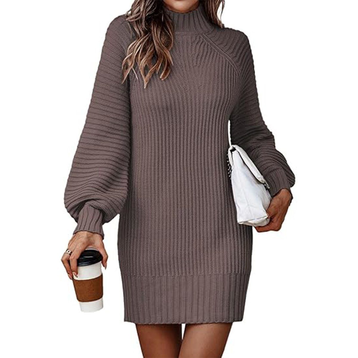 B.X Strickkleid Damen Minikleid Strickpullover Langarm Große Größen, Elegant