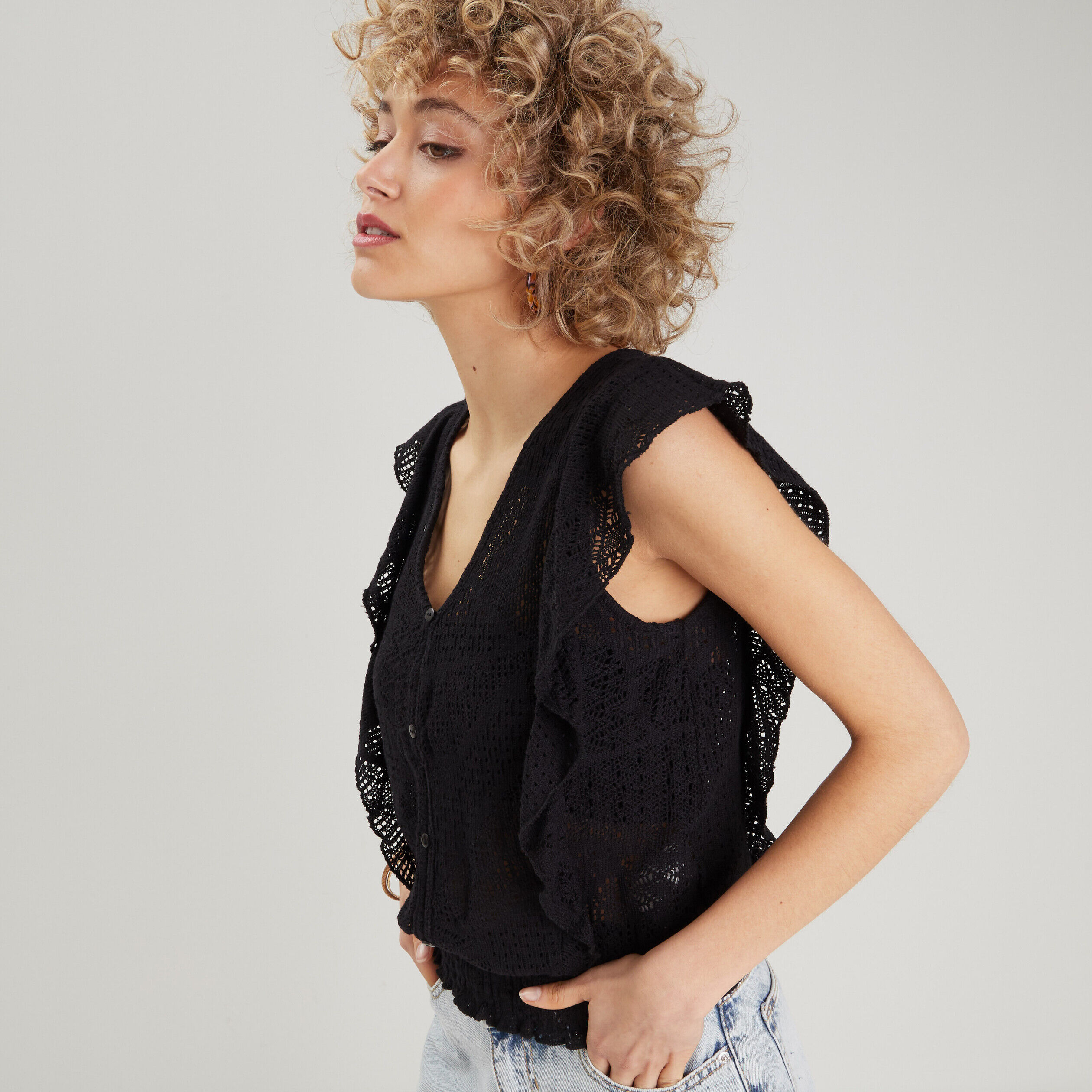 Blouse manches courtes noir femme | Cache Cache