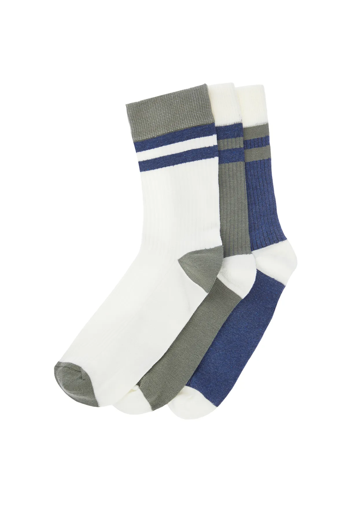 Trendyol Collection  Mehrfarbige, gestreifte Unisex-Baumwollsocken in langer Größe im 3er-Pack