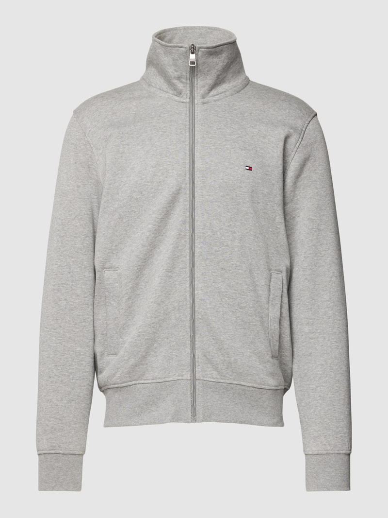 Sweatjacke mit Stehkragen Modell 'FLAG LOGO' in mittelgrau meliert