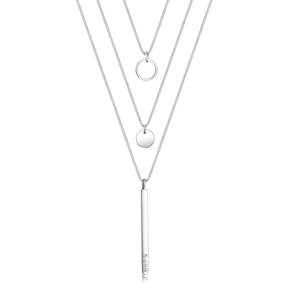 Elli Elli Collier Femmes Bâton Cercle Géo Couches avec Cristaux en Argent Sterling 925 collier