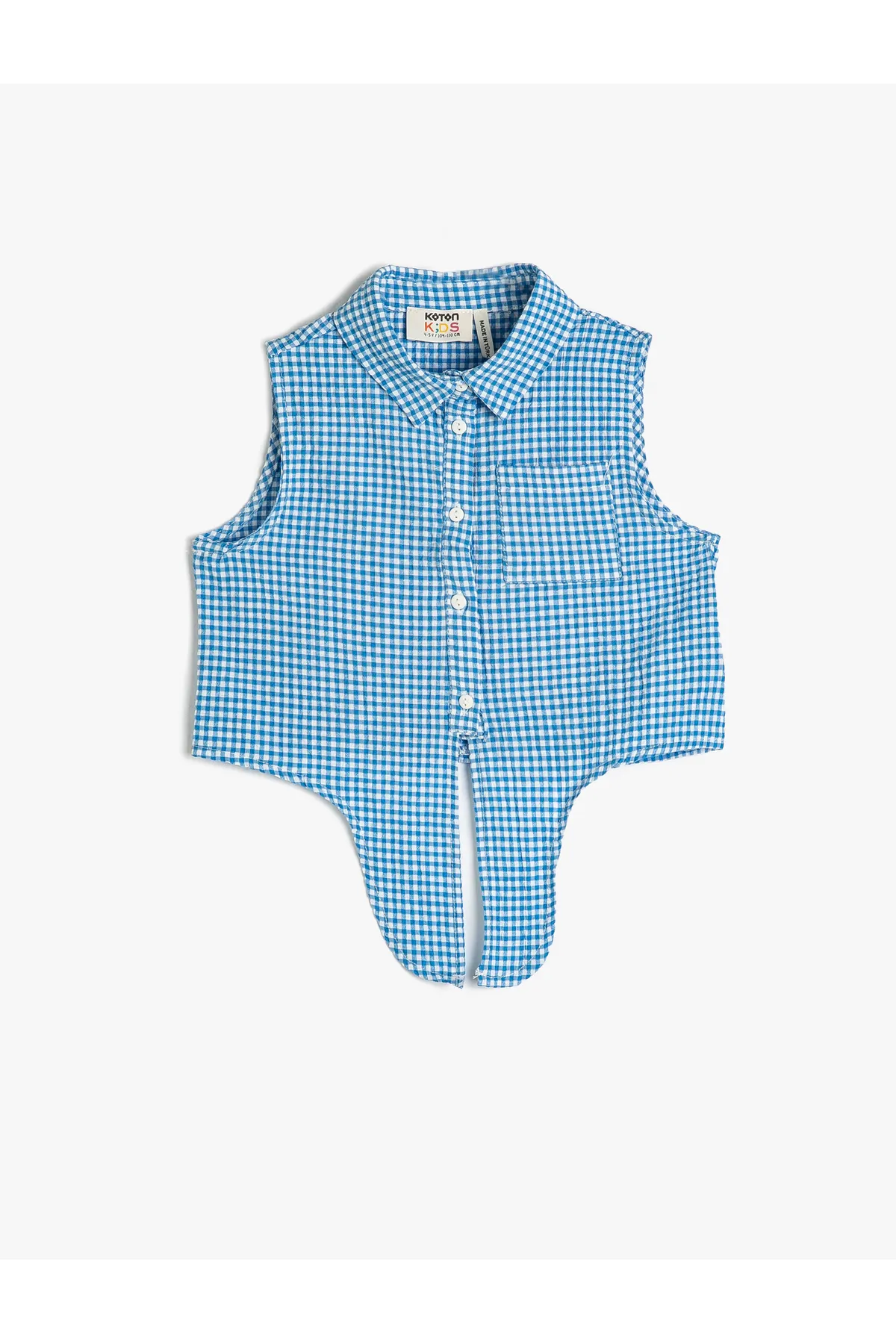 Koton  Kurzes, ärmelloses Hemd mit Gingham-Kragen und Taillenschnürung