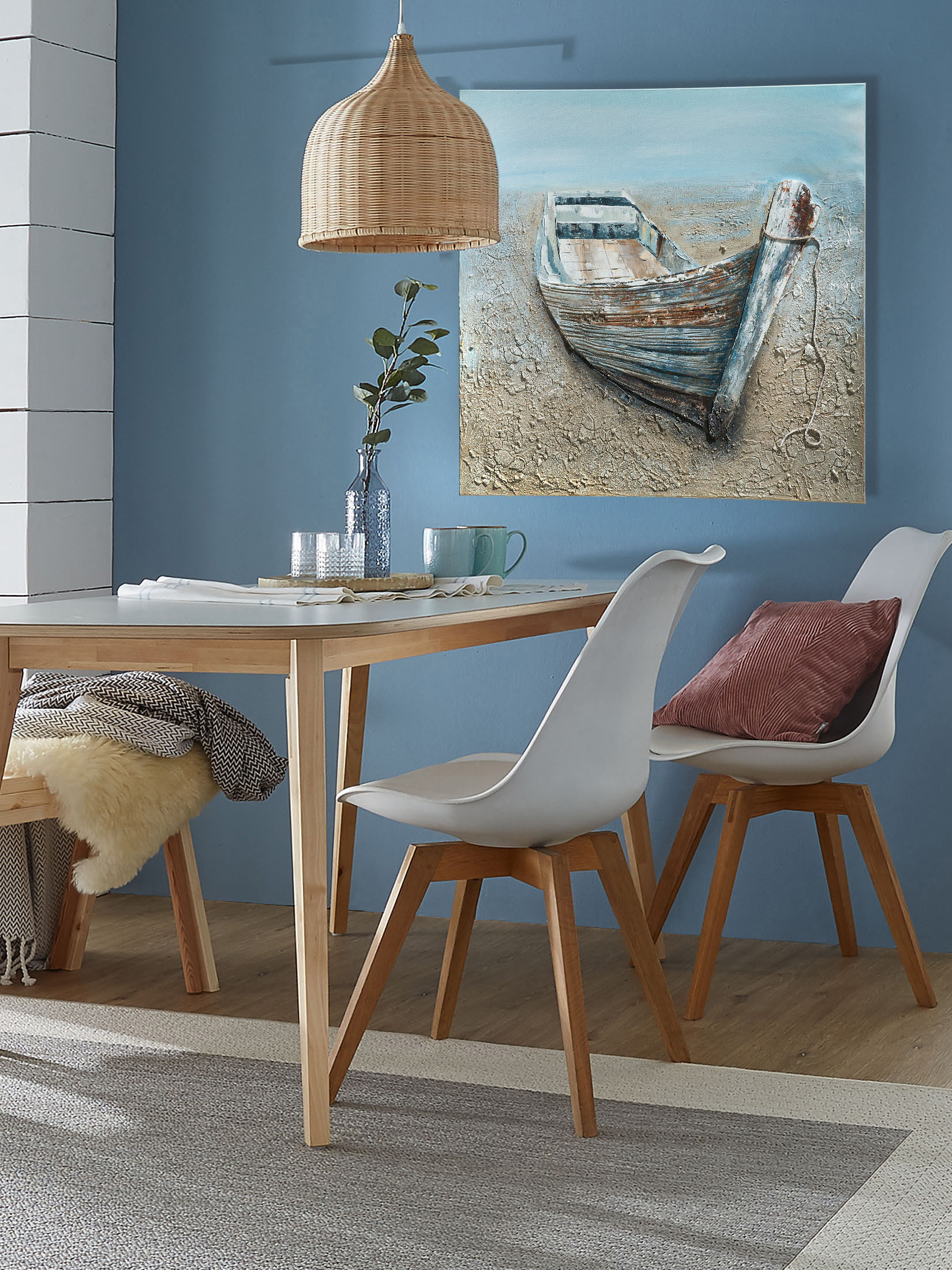 Altes Holzboot Leinwand-handgemalt, Grau