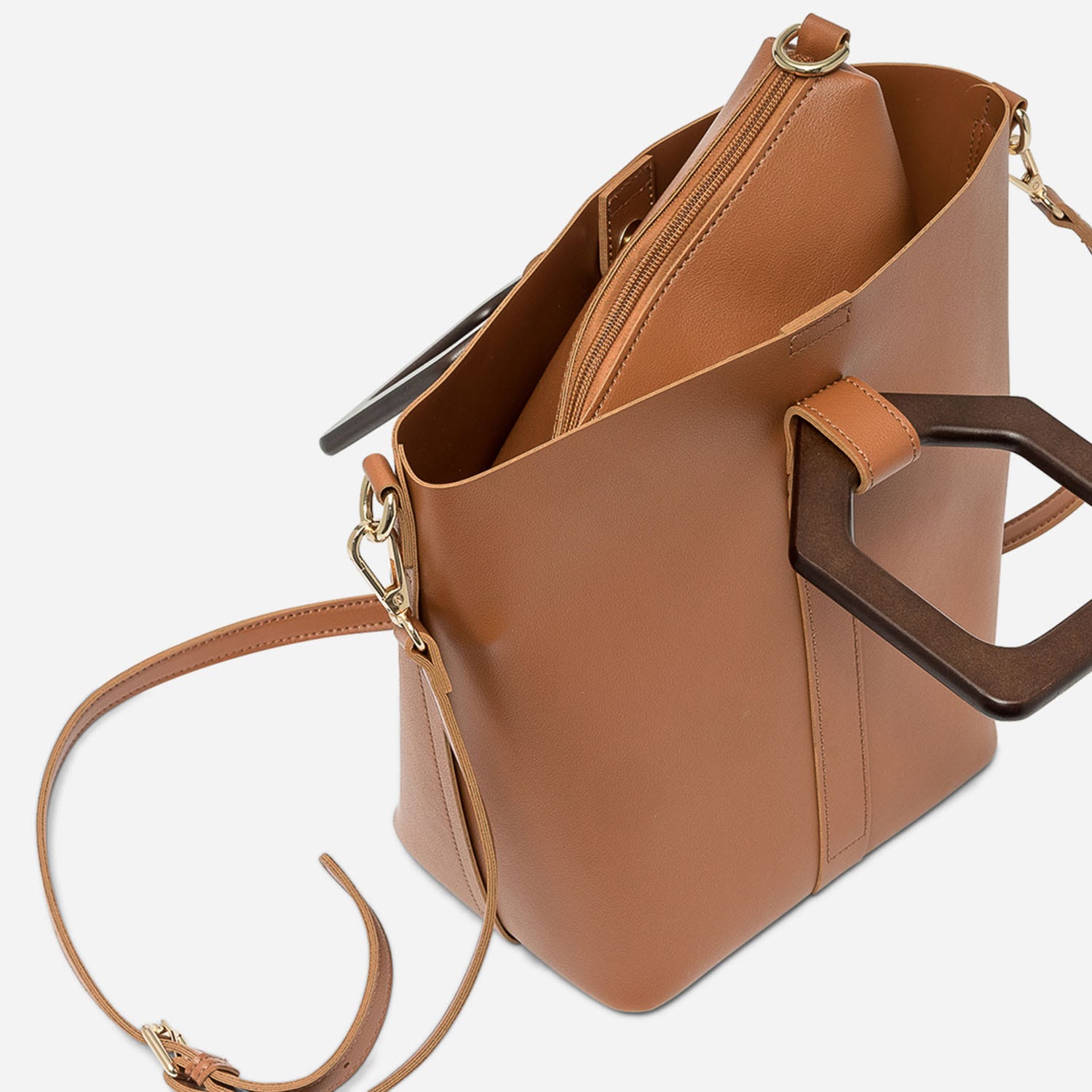 Sac à main camel avec anses bois