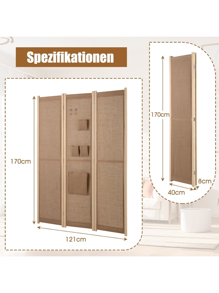 COSTWAY Paravent 170cm 3 tlg. Trennwand in Beige günstig kaufen onesize