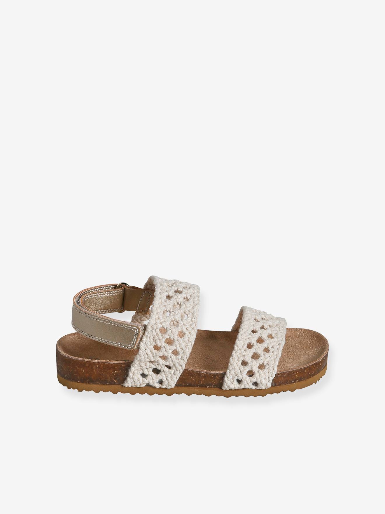 Vertbaudet Kinder Klett-Sandalen in Häkeloptik - beige