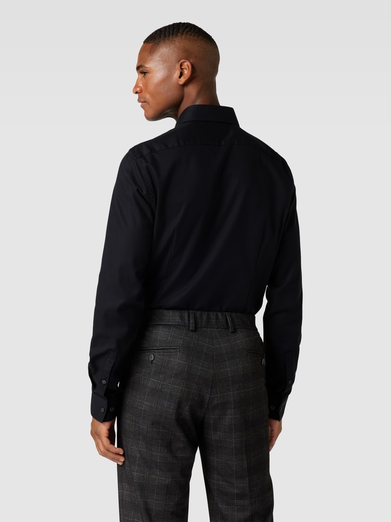 Slim Fit Business-Hemd mit Label-Stitching Modell 'Bari' in marineblau
