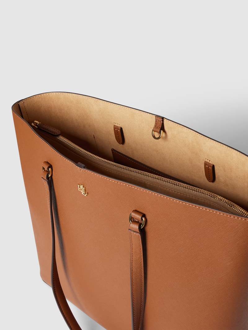 Shopper aus Leder mit Label-Detail in cognac
