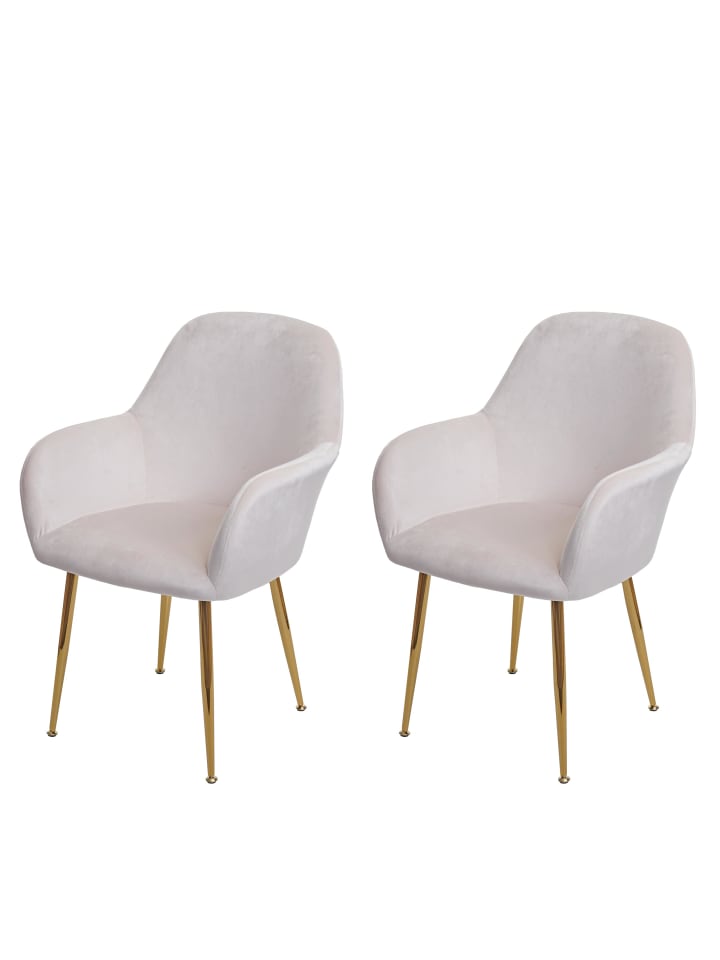MCW 2er-Set Retro Esszimmerstuhl F18, Samt creme-weiß, goldene Beine günstig kaufen onesize