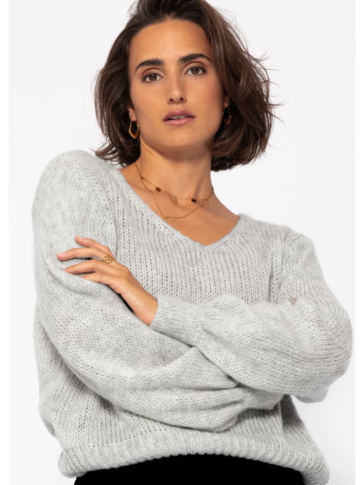 SASSYCLASSY Pullover mit V-Ausschnitt in Grau günstig kaufen