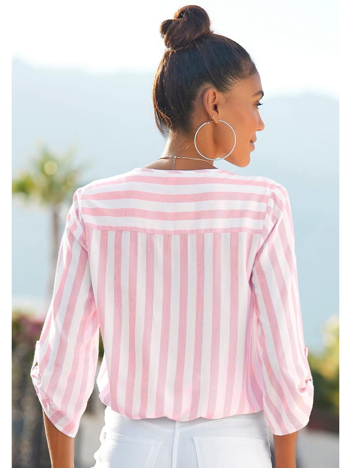 LASCANA Schlupfbluse in weiß-rosa günstig kaufen