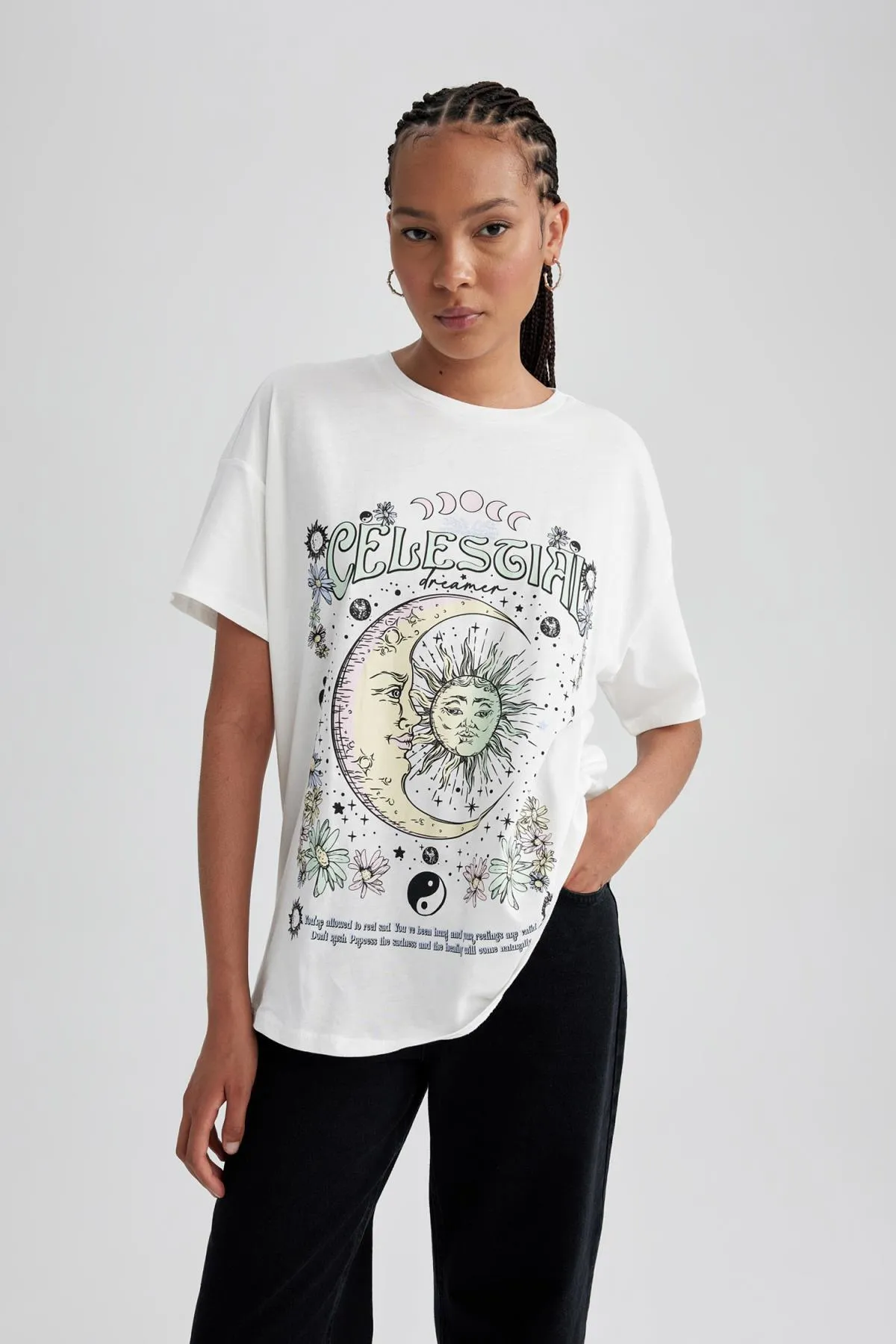 DeFacto  Bedrucktes T-Shirt mit Rundhalsausschnitt und kurzen Ärmeln in Übergröße, 100 % Baumwolle B1018ax23hs