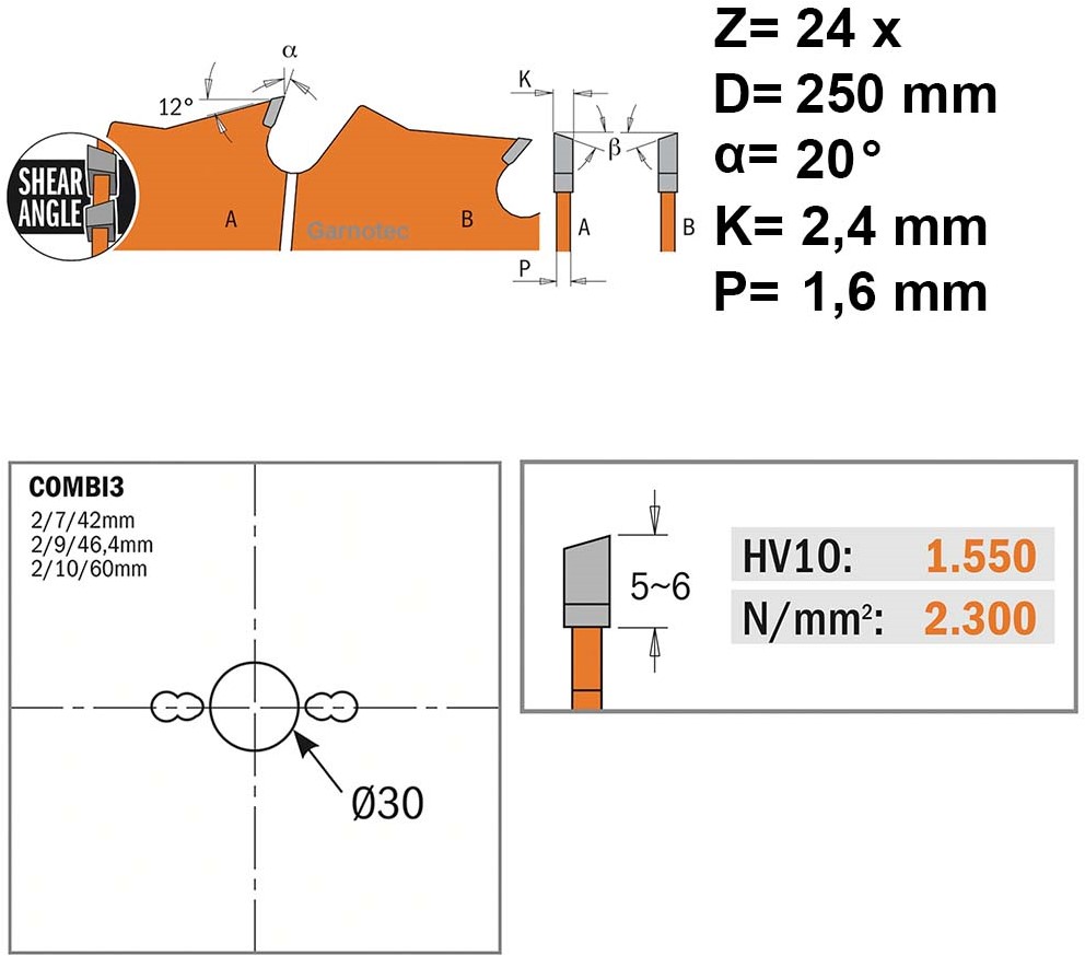 Lâmina de serra circular ultrafina CMT 271.250.24M com limitador de corte 250 x 30 x 24 dentes
