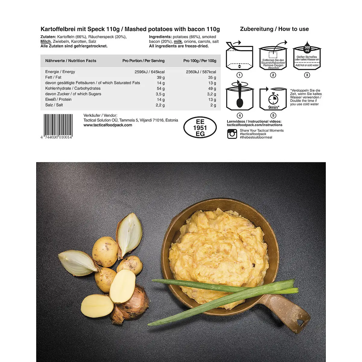 Tactical Foodpack Kartoffelbrei mit Speck