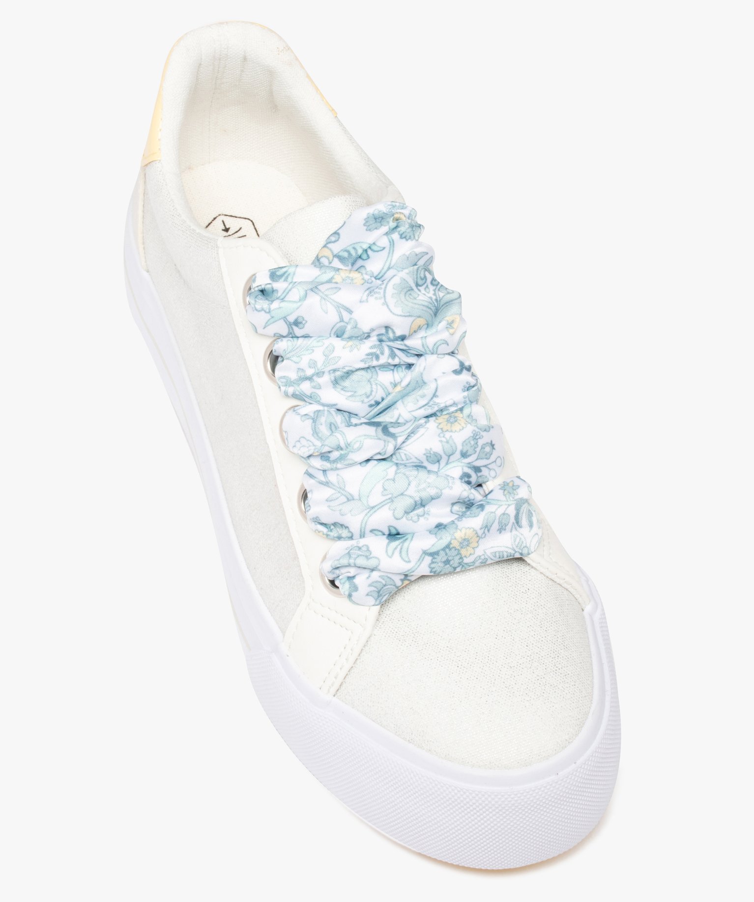Baskets femme en toile métallisée et lacets foulard jaune | GEMO