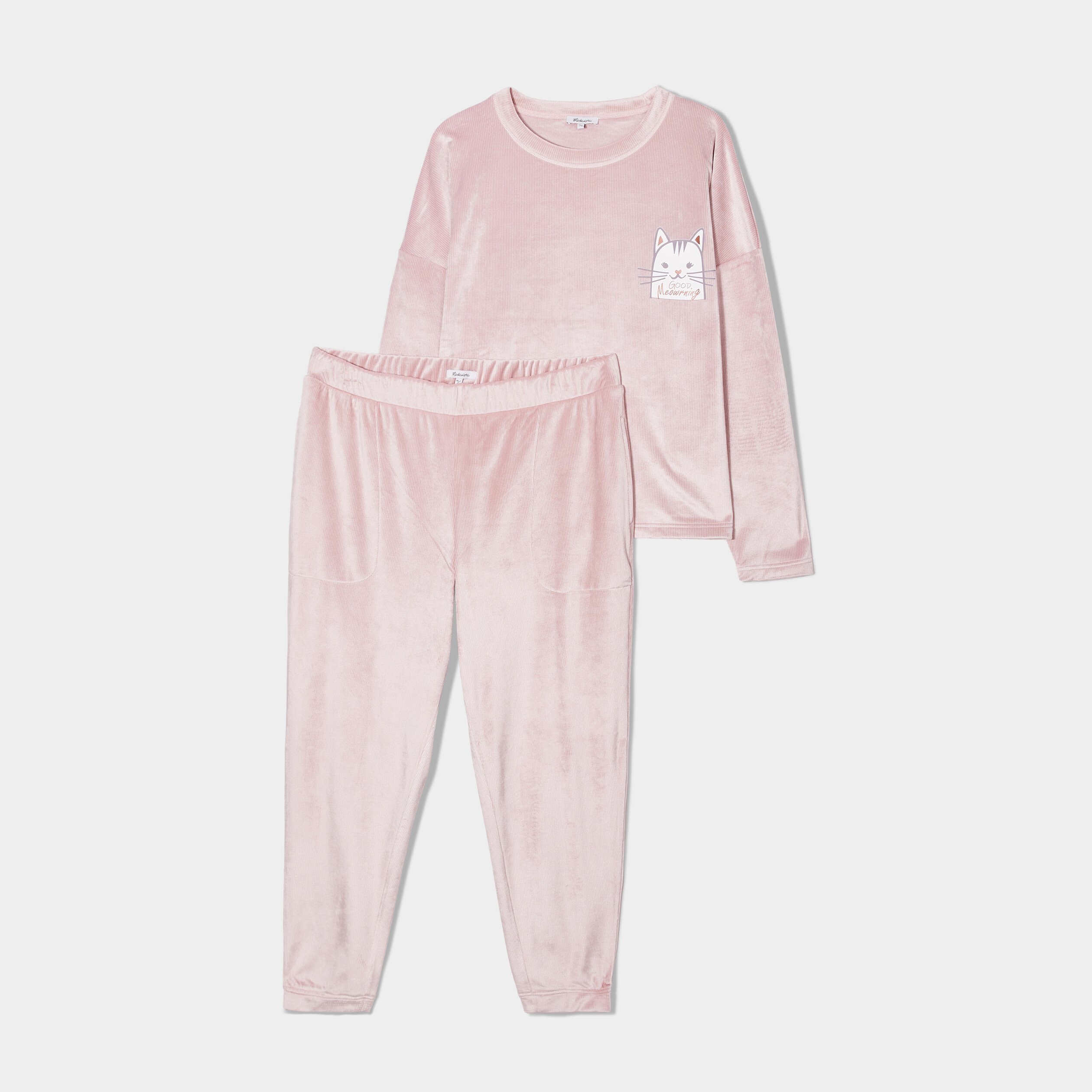 Ensemble pyjama pantalon velours côtelé rose pastel femme grande taille | La Halle