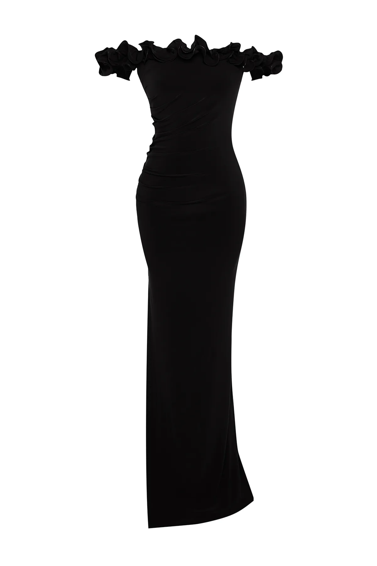 Trendyol Collection  Schwarzes, figurbetontes, gestricktes langes Abendkleid TPRSS24AE00082