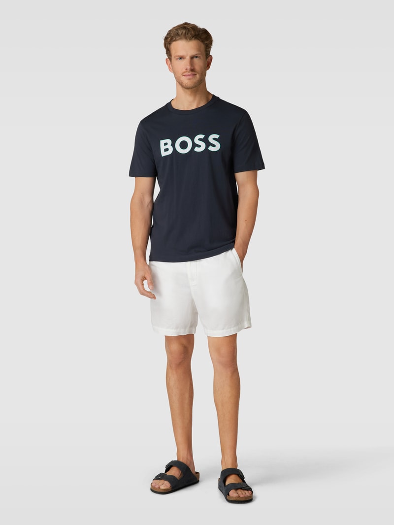 T-Shirt mit Label-Print Modell 'Tee' in marineblau