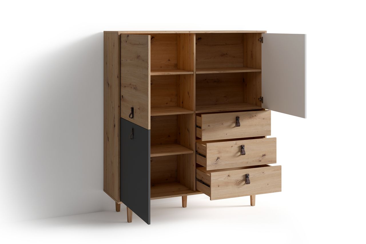 byLiving BILL Highboard, Breite 120 cm, Eiche-Optik, matt weiß anthrazit
