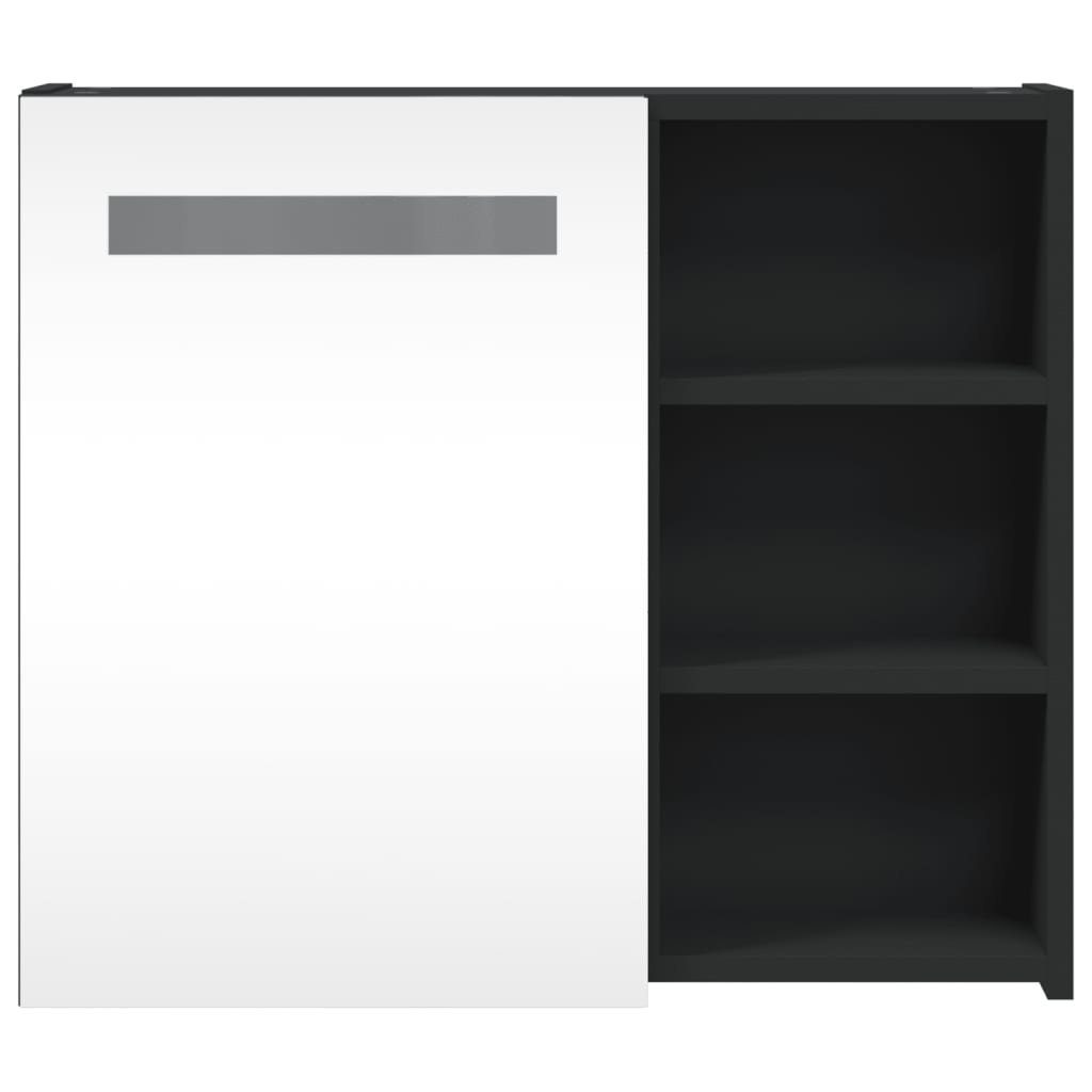 vidaXL Badezimmerspiegelschrank Spiegelschrank mit LED-Beleuchtung Schwarz 60x13x52 cm (1-St)