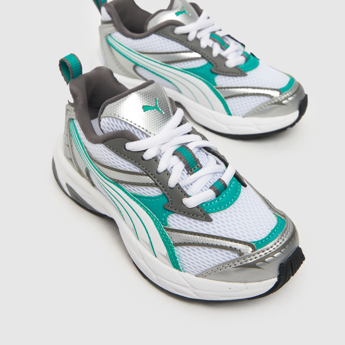 PUMA vita och gröna morfiska juniorsneakers