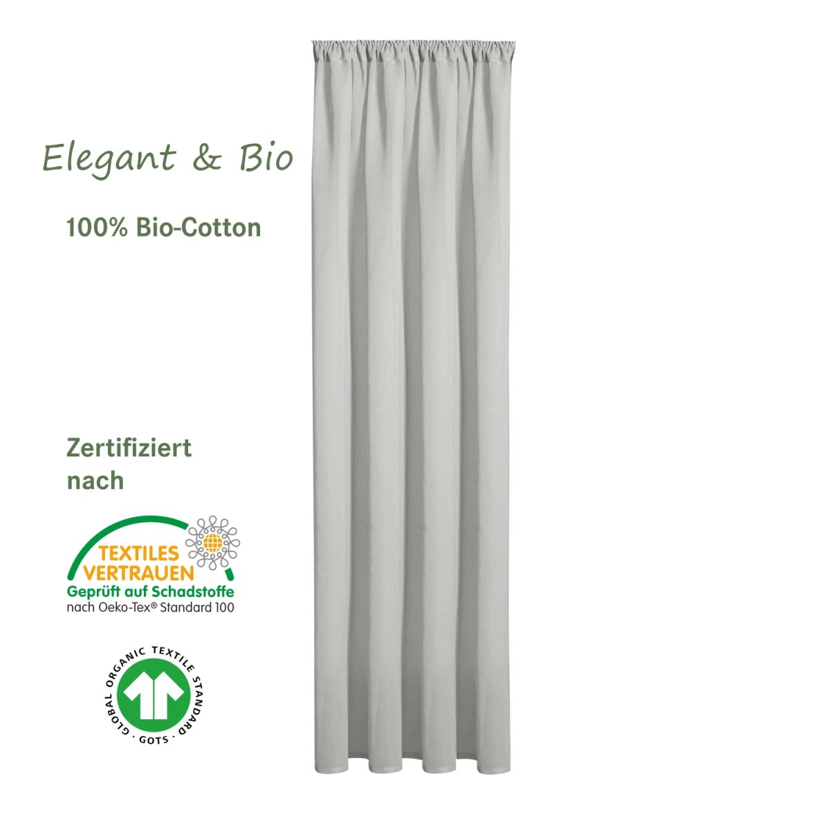 Fertigschal 100% Bio-Baumwolle Hellgrau 140 x 245 cm