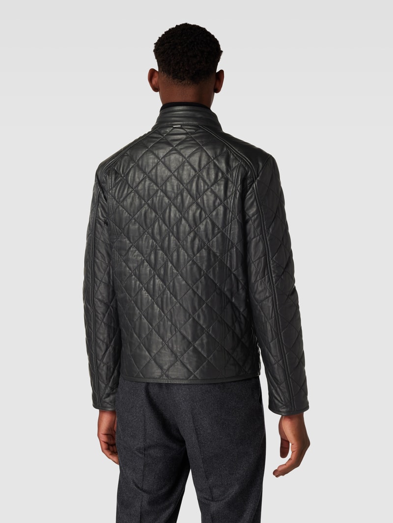 Lederjacke aus Lammnappa mit Label-Detail Modell 'Boy' in schwarz