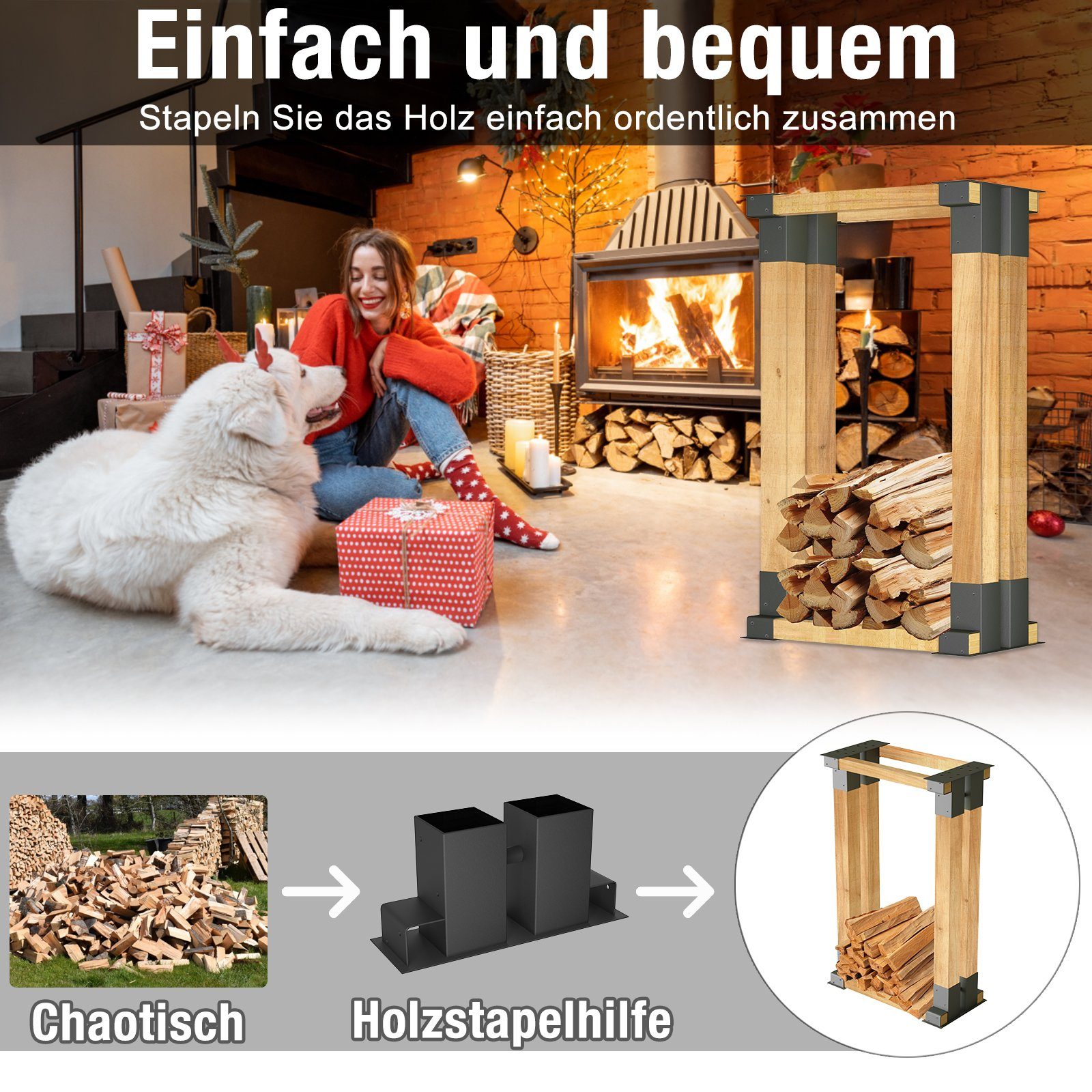 UISEBRT Kaminholzregal Kaminholzhalter Stapelhilfe Gestell, Schwarz