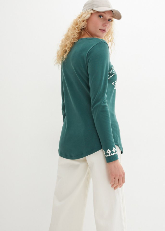 Baumwollripp-Langarmshirt mit Norwegermotiv