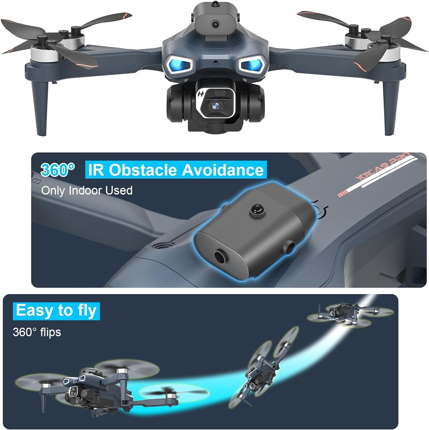 GuKKK Drohne (1080P, Verstellbarer mit 2 Batterien, RC WiFi FPV Übertragung für Anfänger)