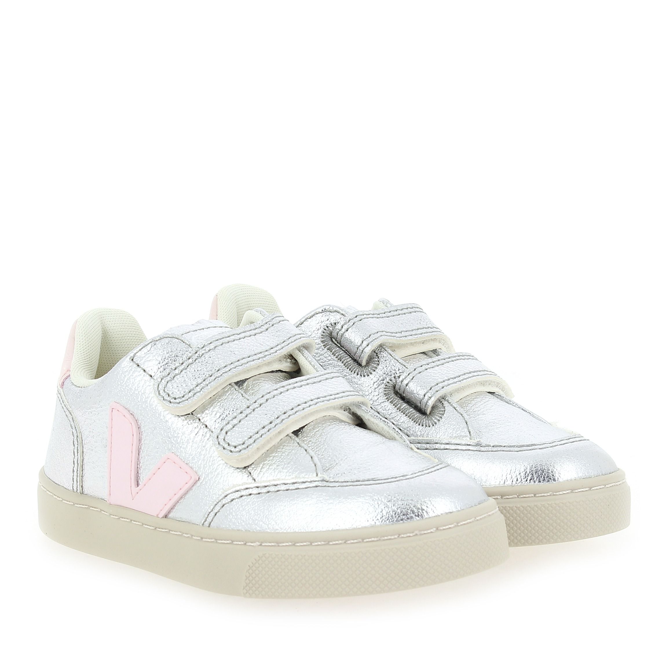 Veja  SMALL V12 VELCRO - Argent Rose