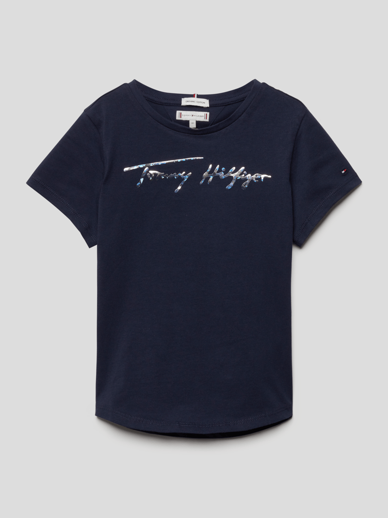 T-Shirt mit Label-Print in marineblau