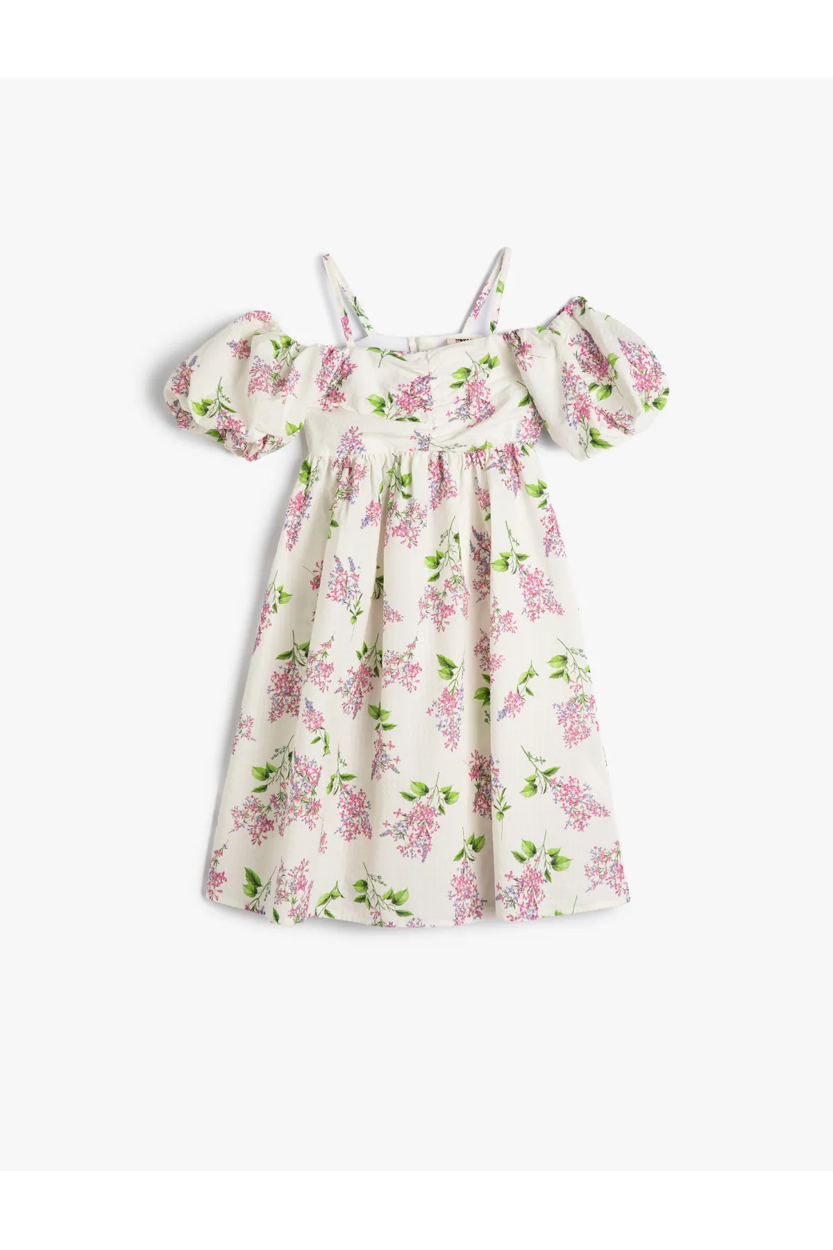 Koton  Geblümtes Midikleid, schulterfrei, Ballonärmel, gefüttert