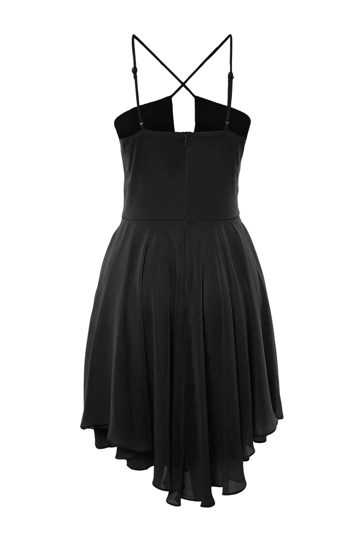 Trendyol Collection  Schwarzes Abendkleid mit Taillenöffnung/Skater-Futter und geripptem Volant aus Chiffon TPRSS23EL00229