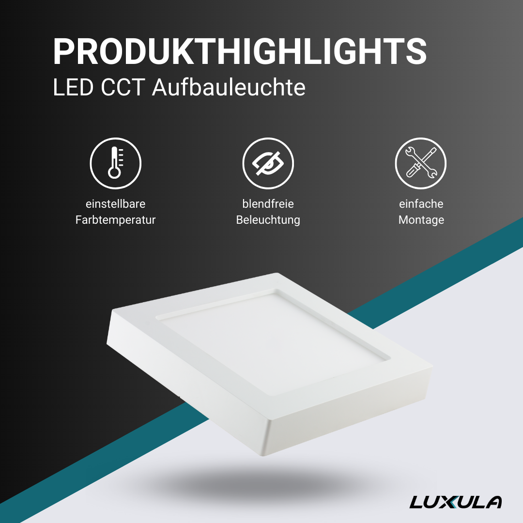 LUXULA LED CCT Aufbauleuchte, 24W, 227x227mm