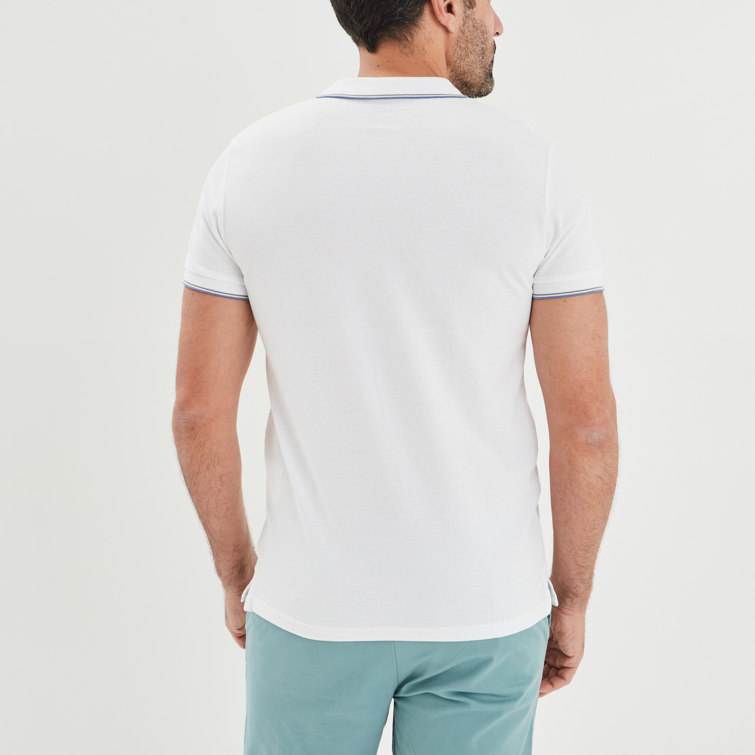 Polo manches courtes bords contrastés blanc homme | La Halle