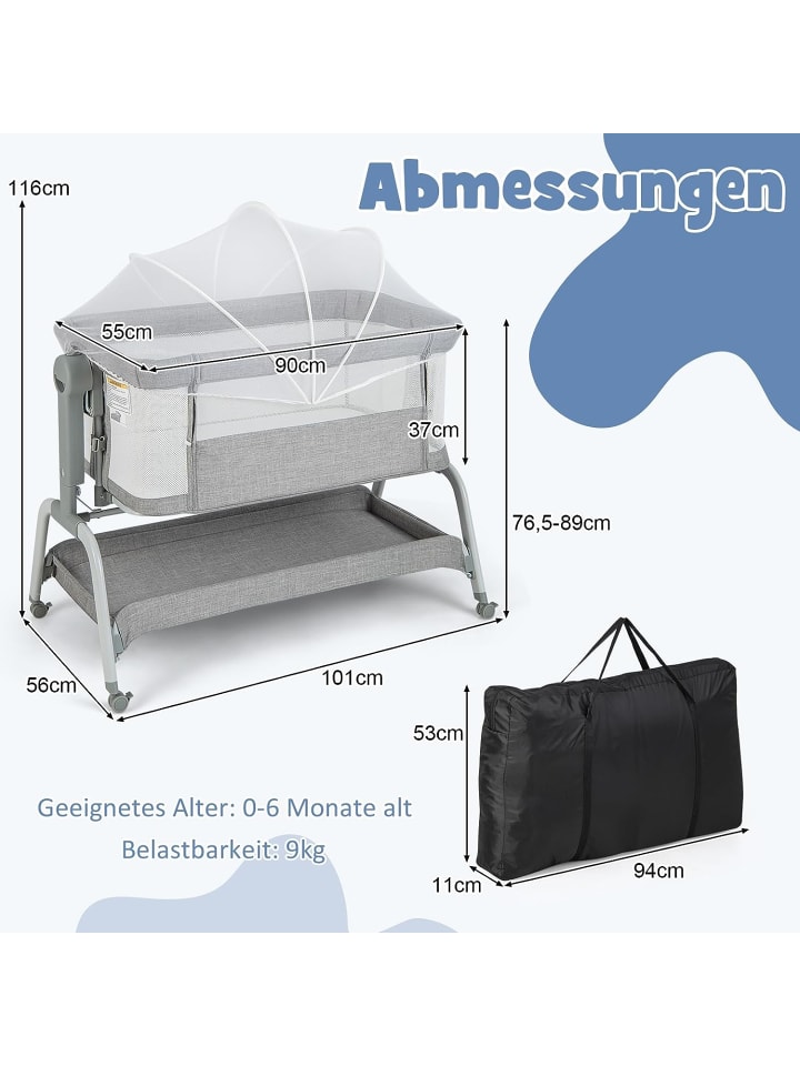 COSTWAY 4 in 1 Babywiege in Grau günstig kaufen 100 x 55 cm