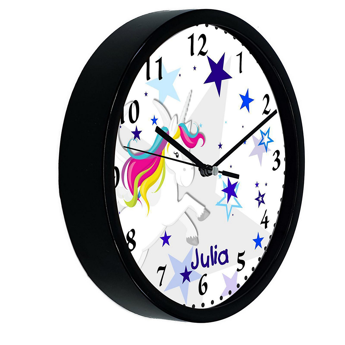 Kinder Wanduhr personalisiert mit Name Pegasus Sterne Blau