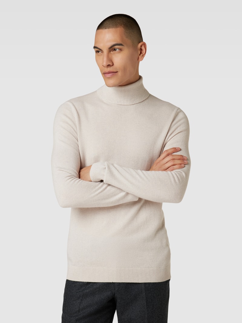 Strickpullover mit Rollkragen aus Kaschmir in ecru meliert