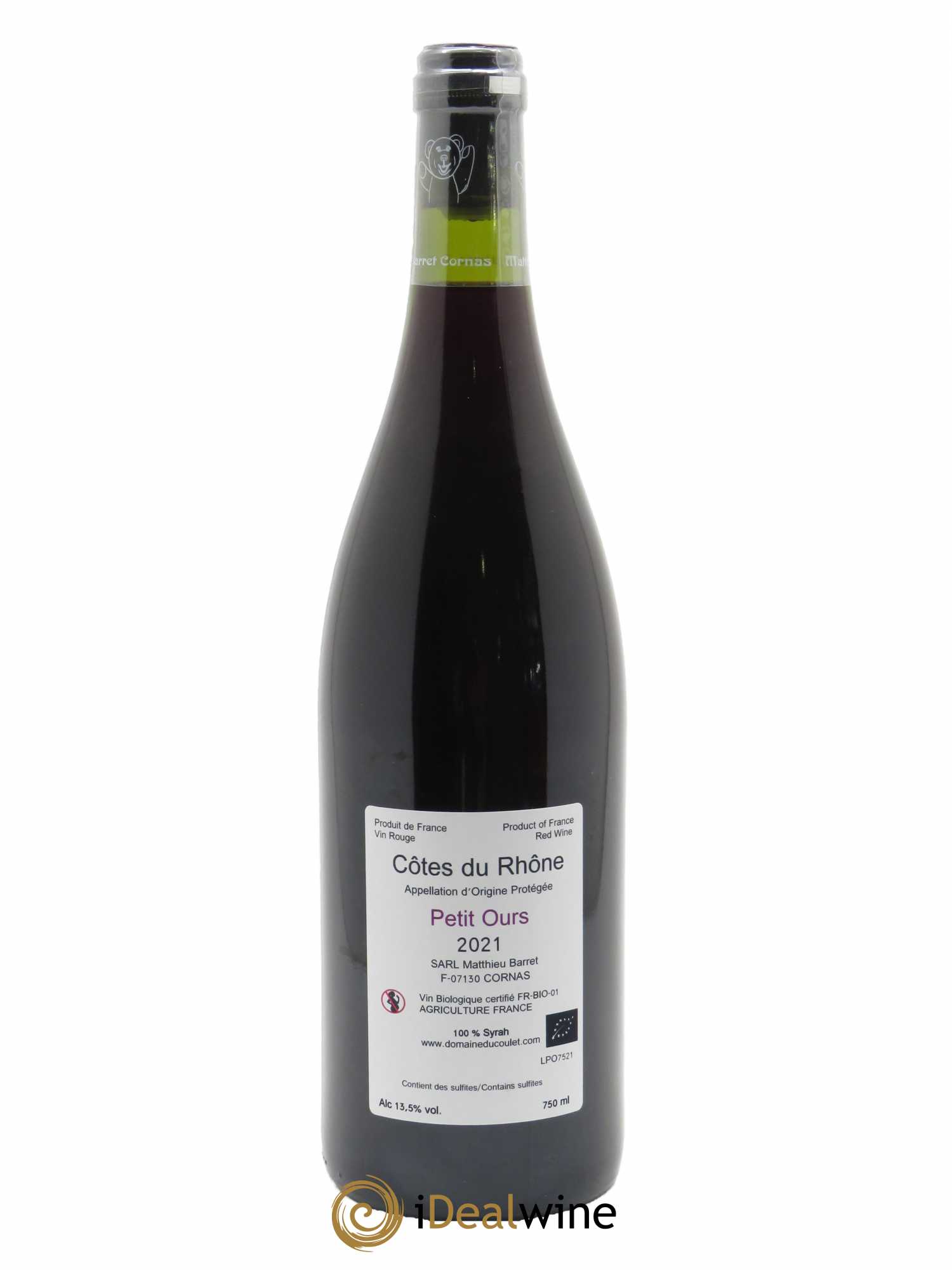 Côtes du Rhône Petit Ours Brun Coulet (Domaine du) - Matthieu Barret  2021 - Lot de 1 Bouteille