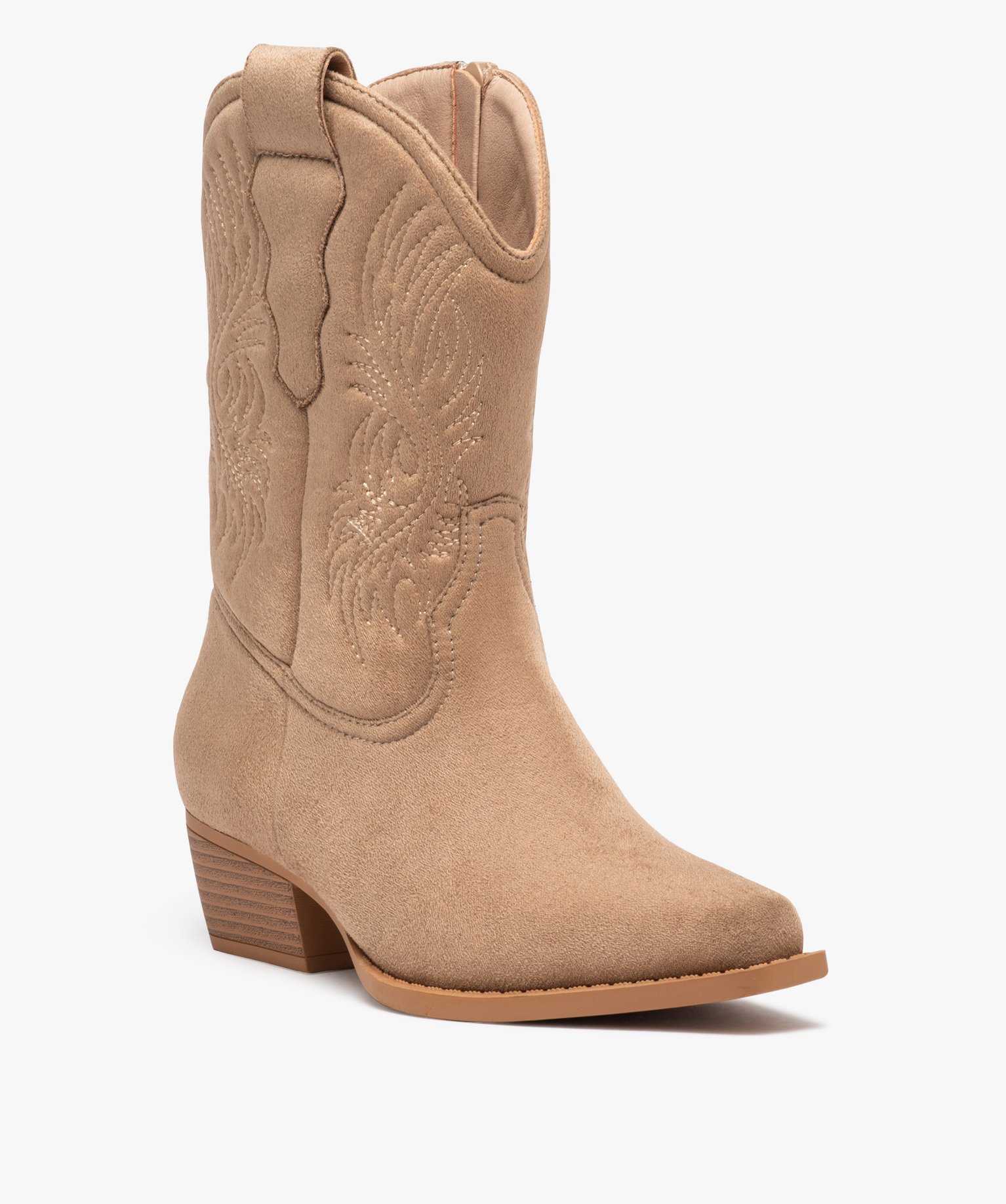 Bottes santiags à bout carré et broderies femme taupe | GEMO