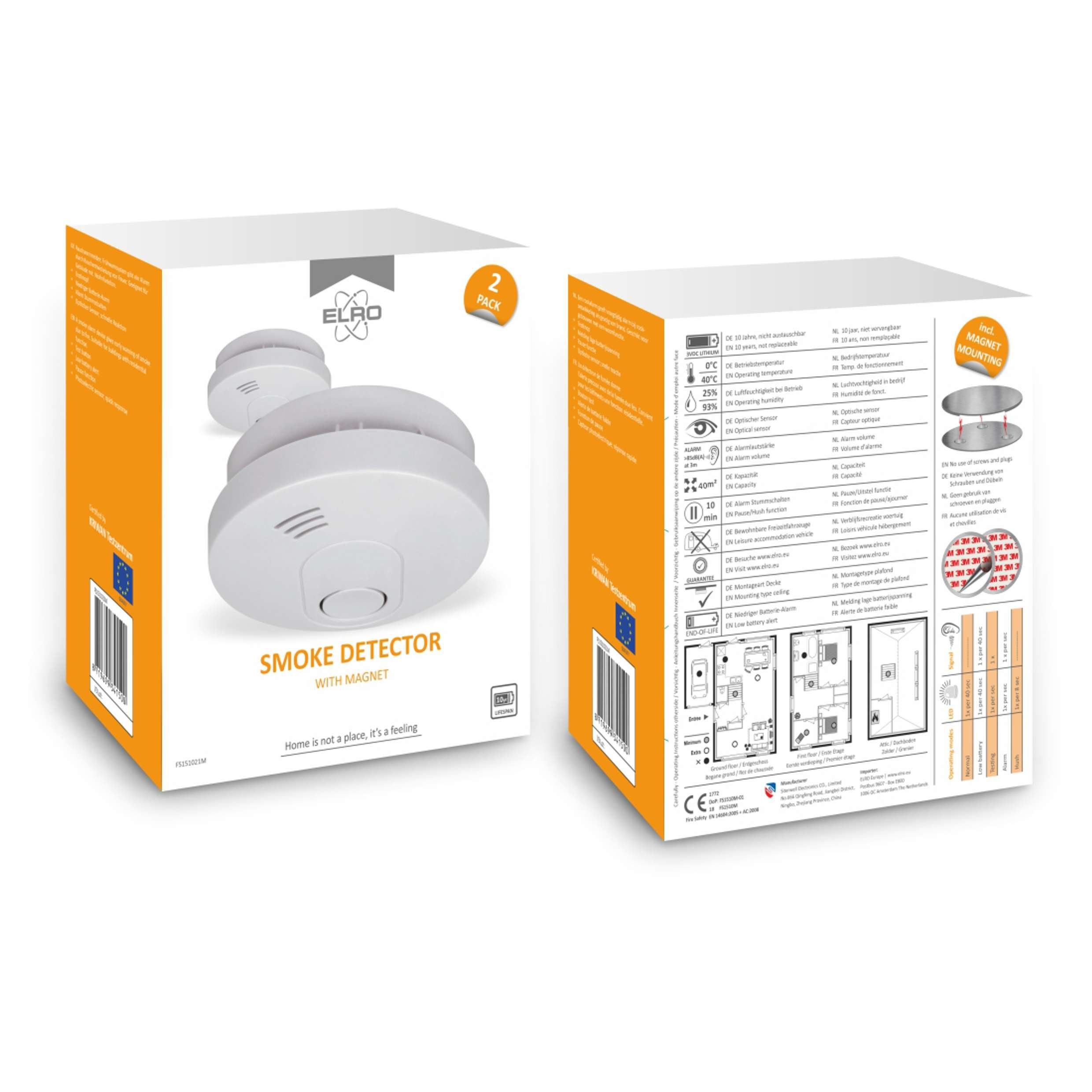 Elro FS1510 Rauchmelder (mit Magnetklebe Kit und 10 Jahres Batterie)