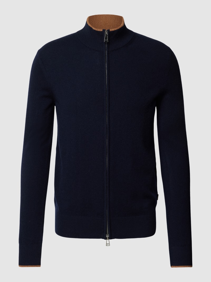 Strickjacke aus Kaschmir mit Kontraststreifen Modell 'Cashmono' in marineblau