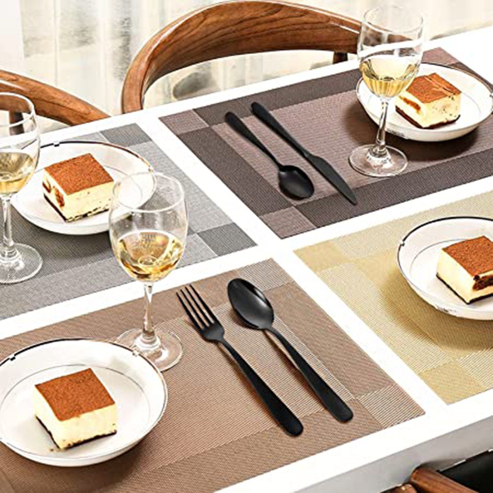 iceagle Besteck-Set 24 Stück Besteck Set, Schwarz Mattiert Essbesteck Set für 6 Personen