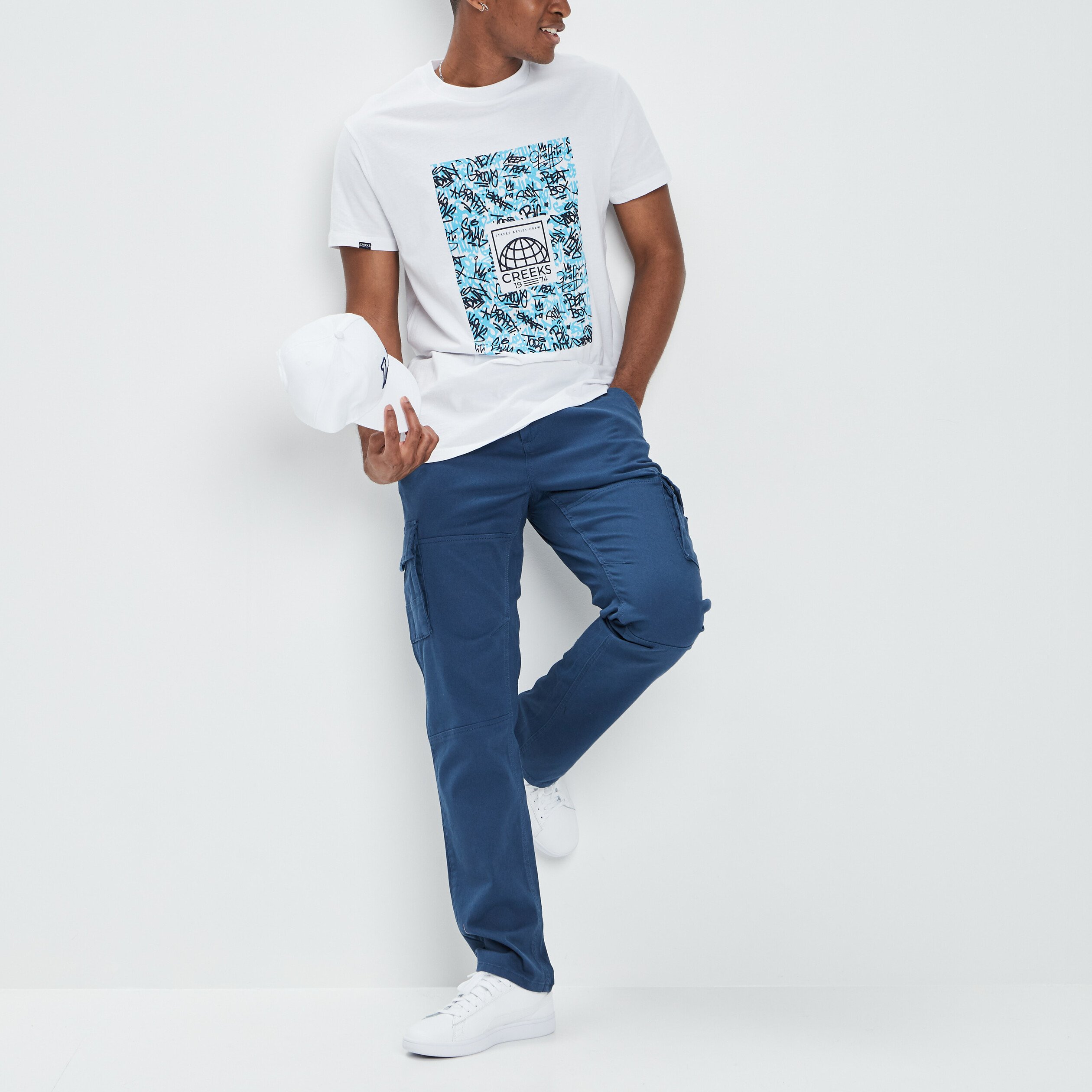 Pantalon cargo bleu pétrole homme | La Halle