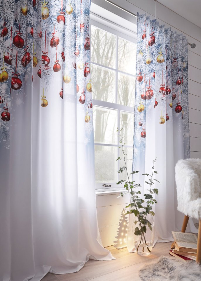 Vorhang mit weihnachtlichem Druck (1er Pack)