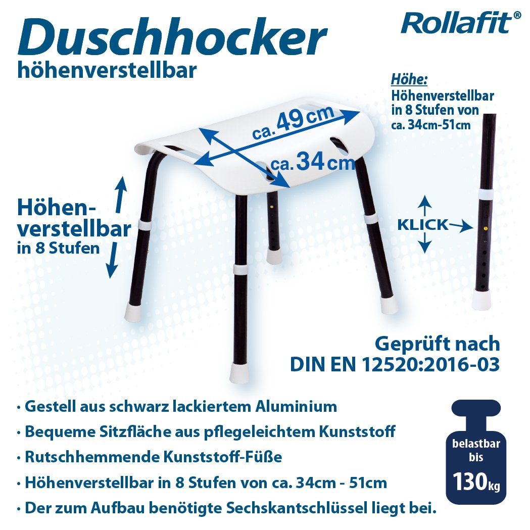 Rollafit Dusch- und Badhocker Rollafit Duschhocker Aluminium schwarz lackiert belastbar bis 130 kg, belastbar bis 130 kg