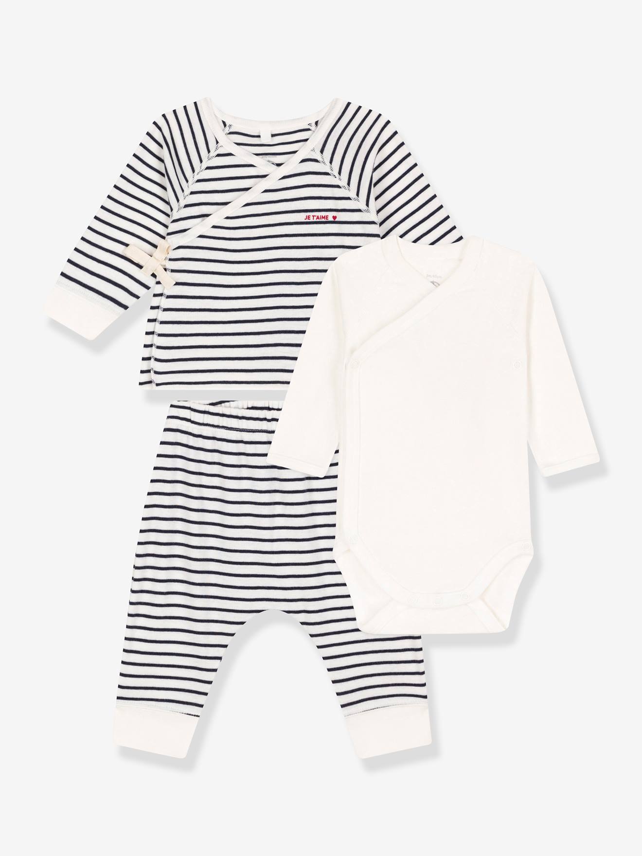 Petit Bateau Baby-Set: Cardigan, Hose & Body PETIT BATEAU, Bio-Baumwolle - marine