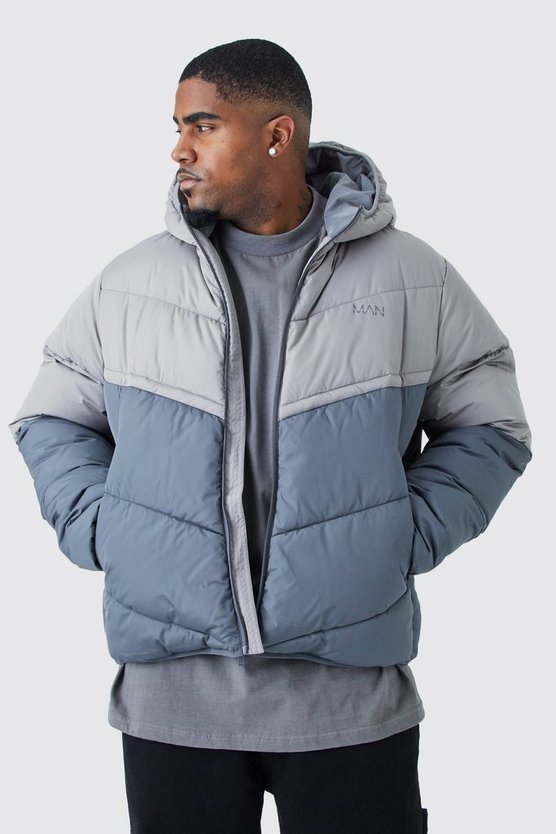 Plus Man Colorblock Steppjacke mit Kapuze