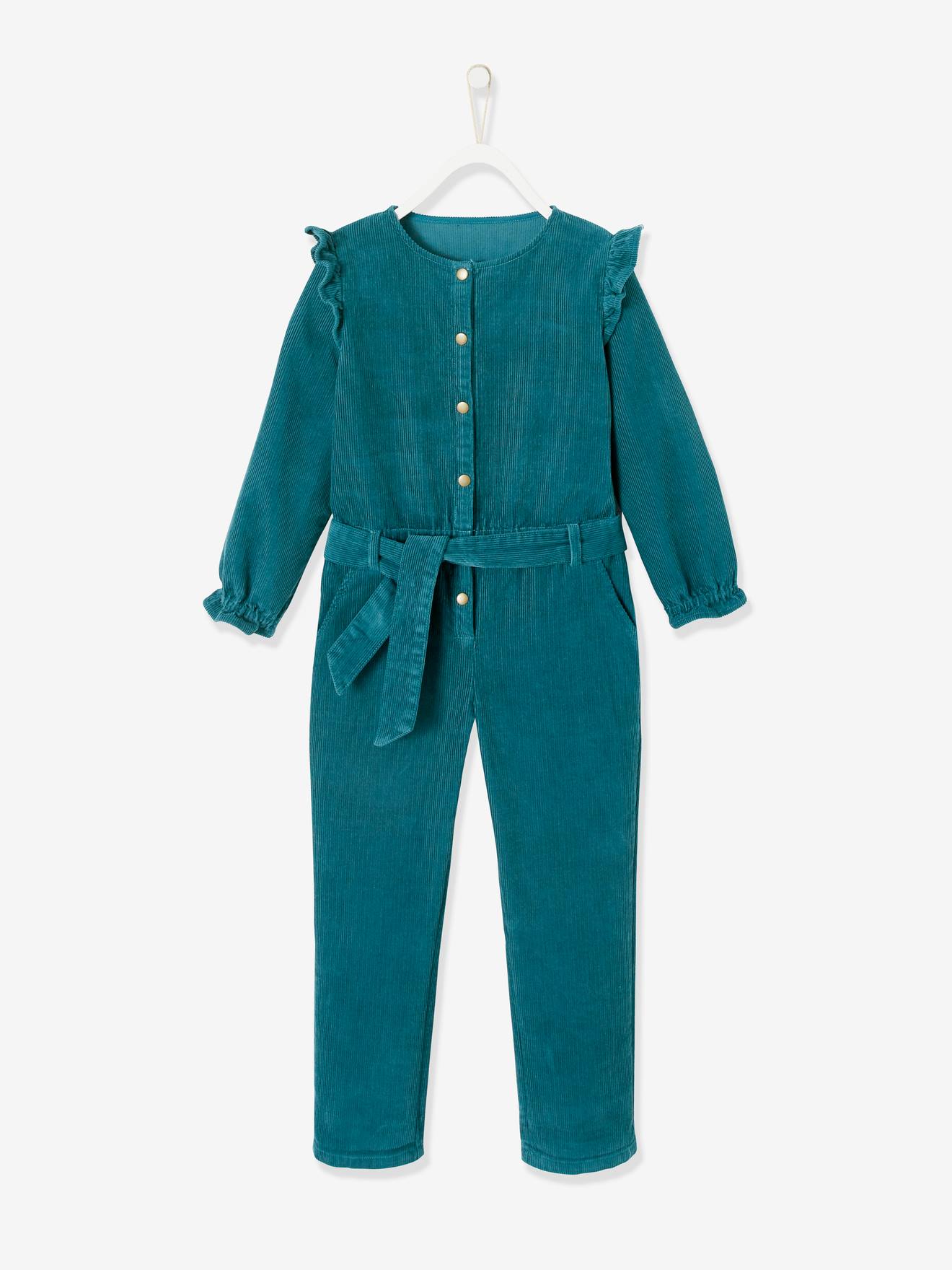Vertbaudet Mädchen Jumpsuit, Volants - dunkelgrün